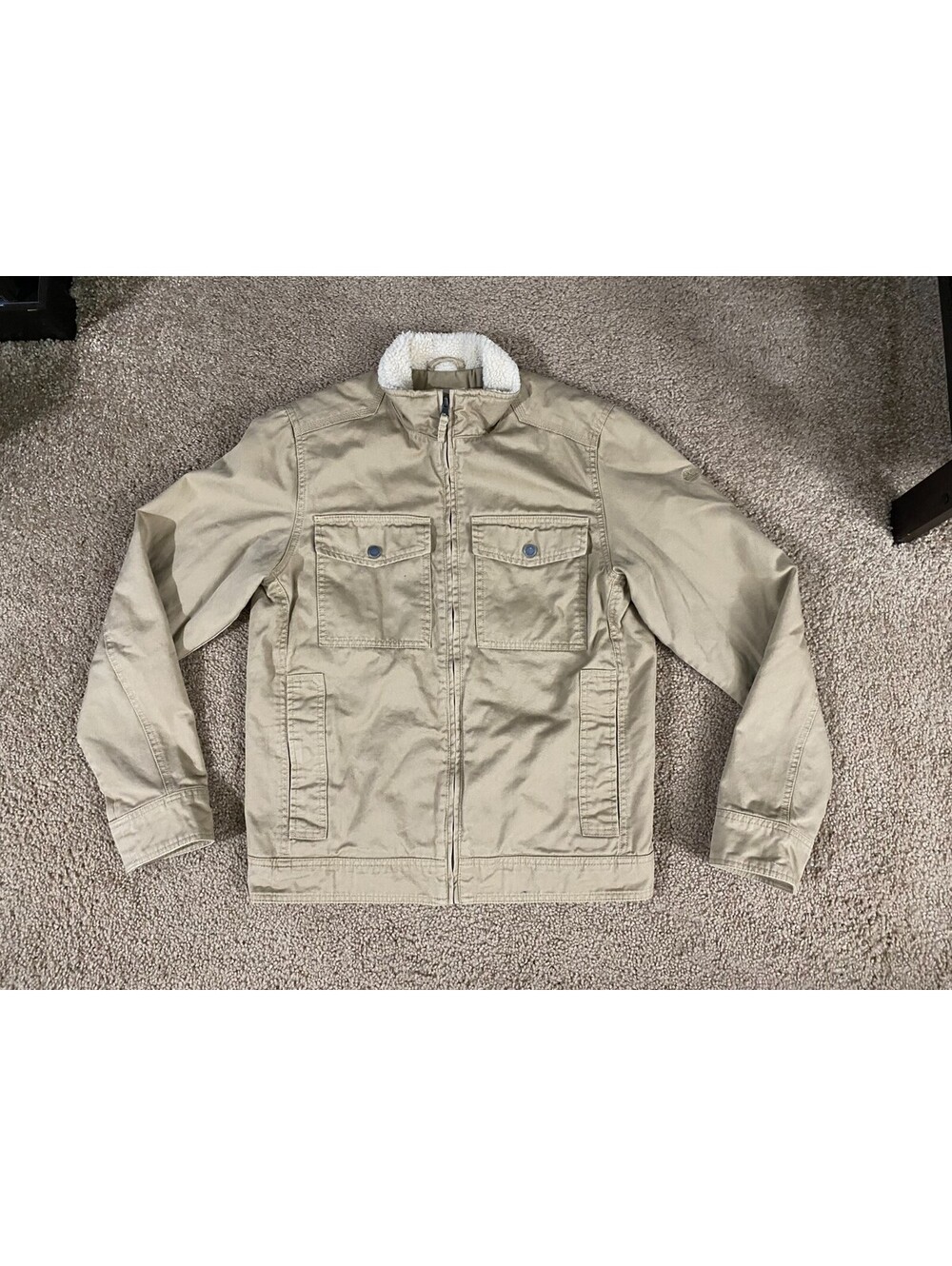 Timberland Jacket Mens Small Beige Rugged Fleece Lined Full Zip Insulated Gear